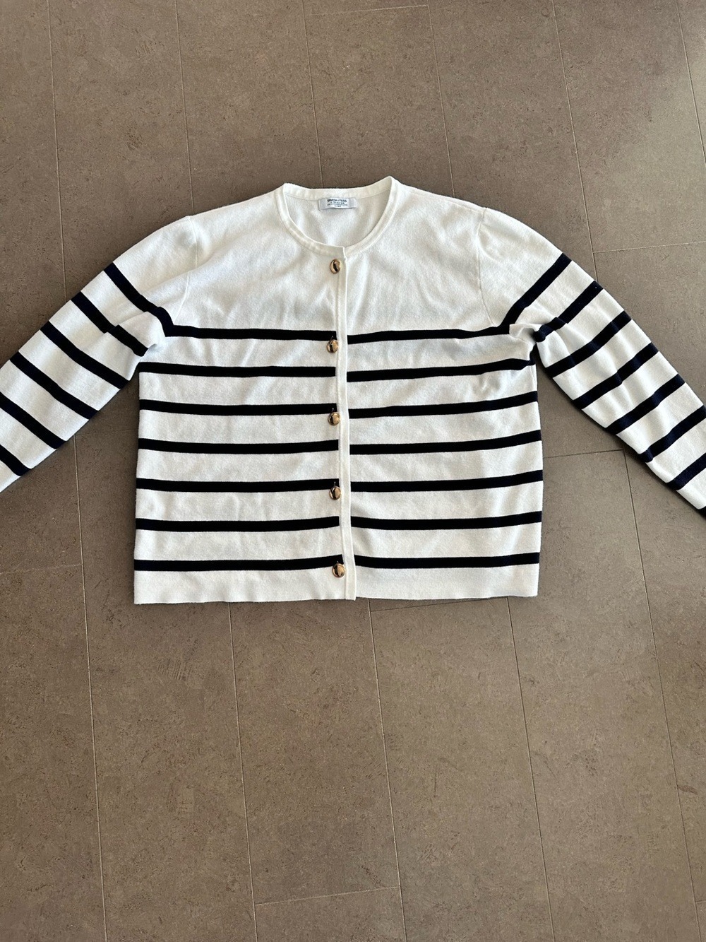 Jilly Box Smash + Tess White Cardigan with Navy Stripes & Gold Buttons M/L - Picture 2 of 15